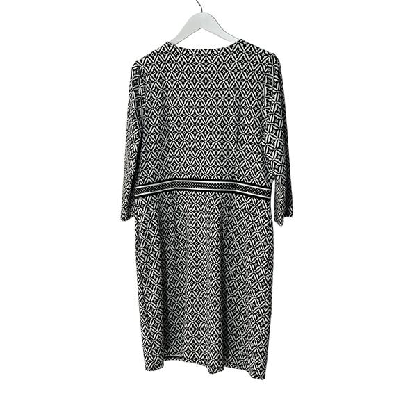 Talbots Womens Petite XLarge Stretch Black White Geo Print Sheath Dress NEW - Picture 2 of 11